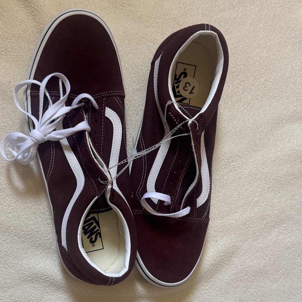Vans Men's Deep Burgundy and White Sneakers